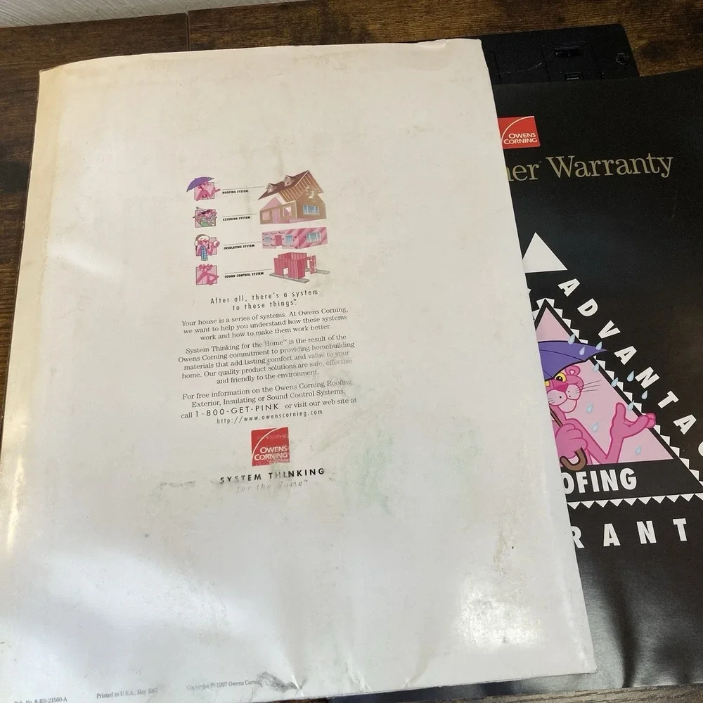 Owens Corning Vtg Pink Panther Folder + Homeowner Warranty Kit 1997 Booklet Roof